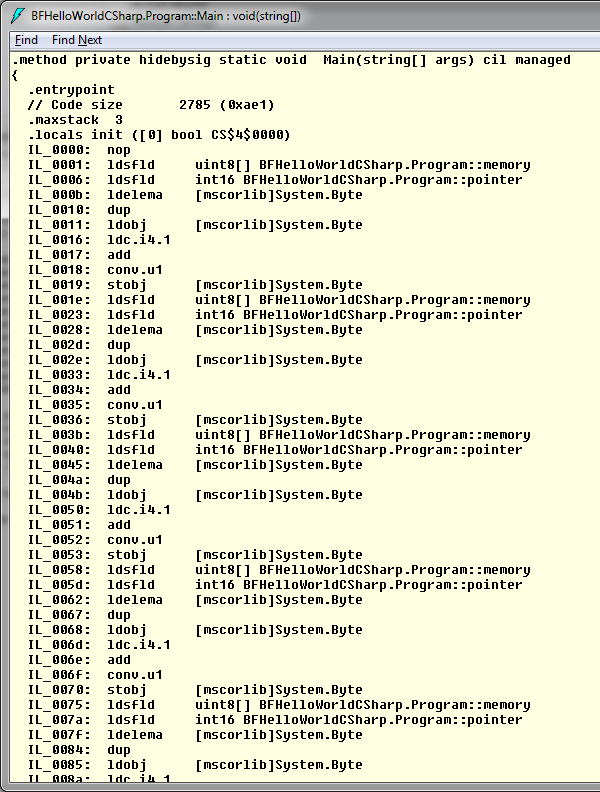 Above code decompiled by ildasm